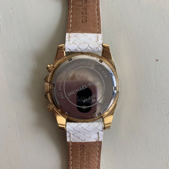 Michael Kors Watch White Python Snake Embossed Leather Band Mob Wife Crystals main image 7